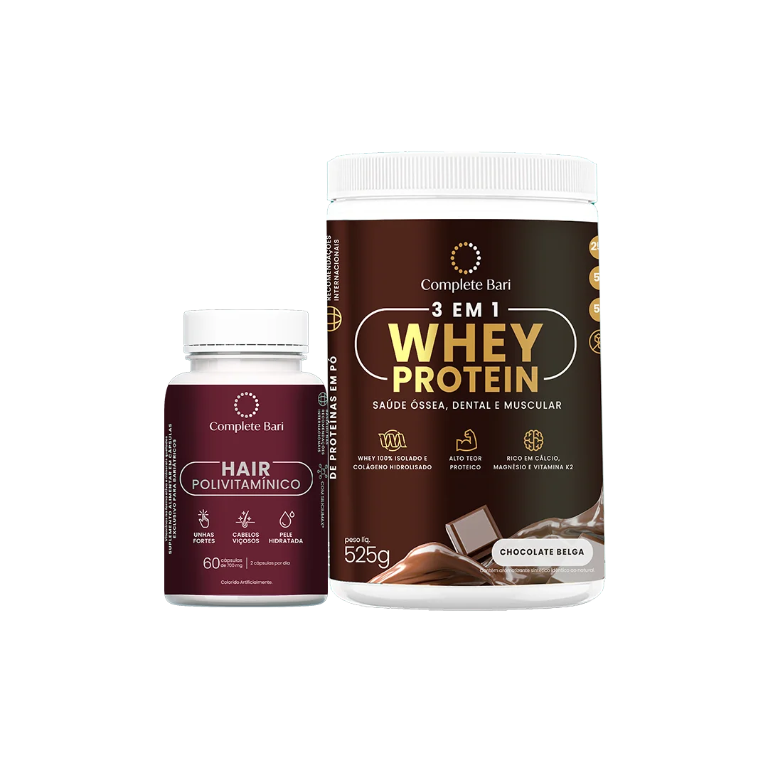 Kit 1 Polivitaminico Cabelos e Unhas + 1 Whey Isolado Chocolate Belga Complete Bari