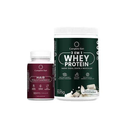 Kit 1 Polivitaminico Cabelos e Unhas + 1 Whey Isolado Baunilha com Chocolate Complete Bari