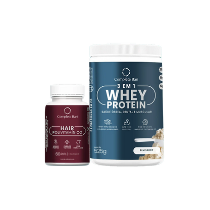 Kit 1 Polivitaminico Cabelos e Unhas + 1 Whey Isolado Neutro Complete Bari