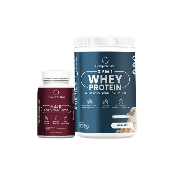 Kit Polivitamínico Cabelo e Unhas + Whey Protein Neutro