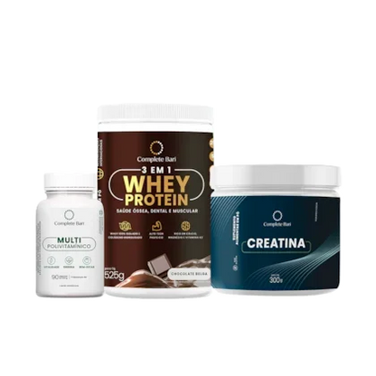 Kit 1 Multi + 1 Whey Isolado Chocolate Belga + 1 Creatina Complete Bari