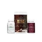 Kit Multivitamínico + Polivitamínico Cabelo e Unhas + Whey Protein Chocolate Belga