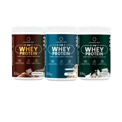 Kit Whey Chocolate Belga + Whey Baunilha com Chocolate Branco + Whey Neutro