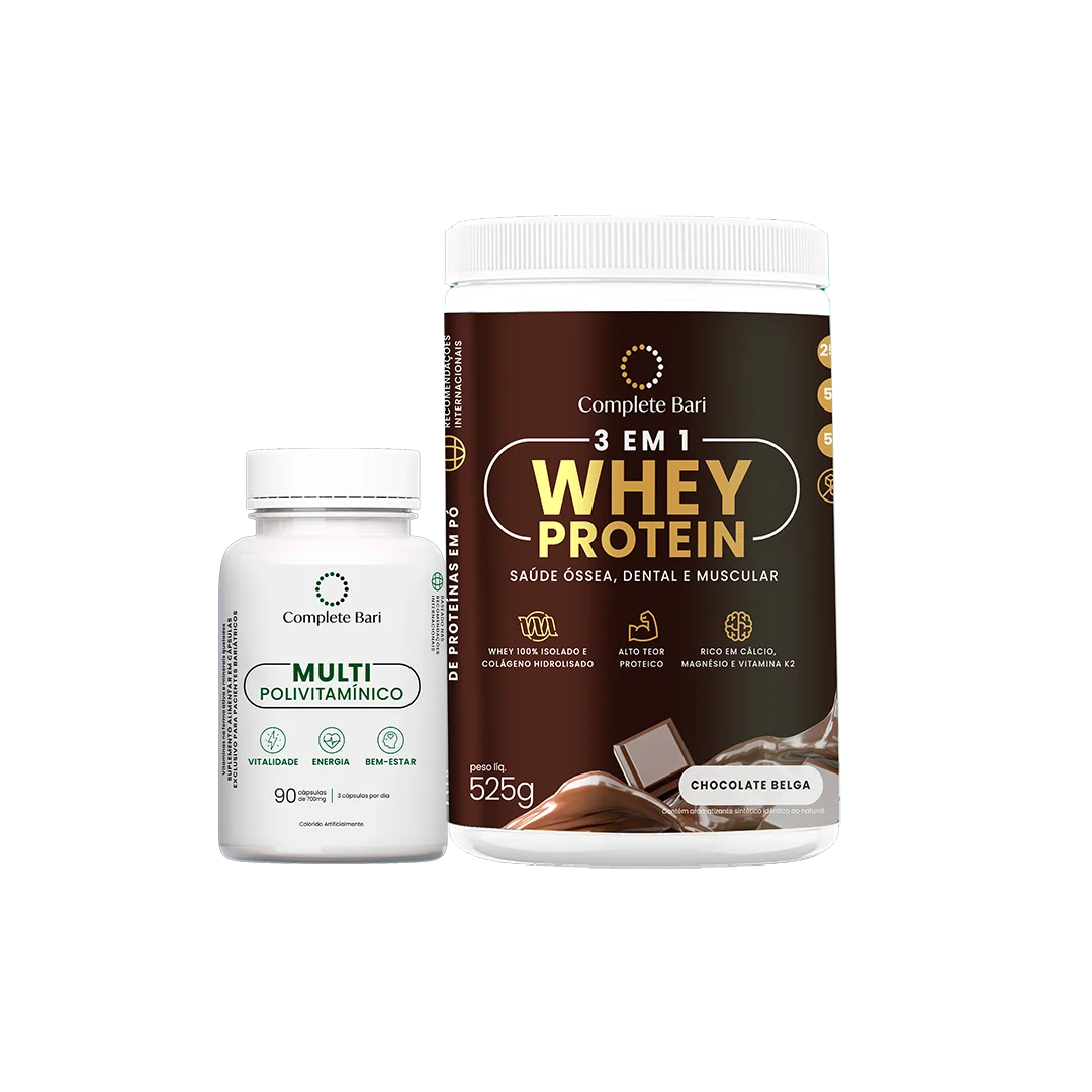 Kit Multivitamínico + Whey Protein Chocolate Belga + Brinde