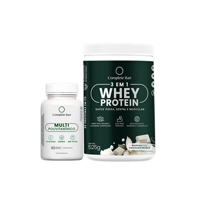 Kit Multivitamínico + Whey Protein Baunilha com Chocolate Branco - Mega Oferta