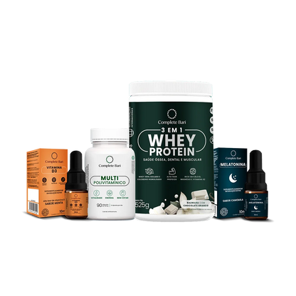 Kit 1 Multi + 1 Whey Isolado Baunilha com Chocolate + 1 Vitamina D3 + 1 Melatonina Complete Bari