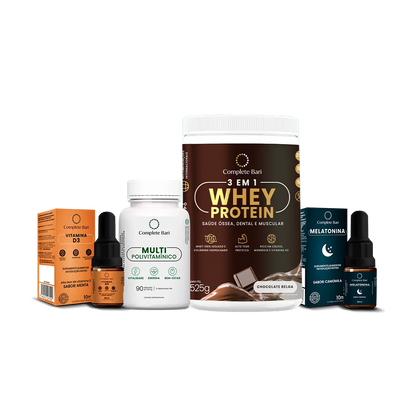 Kit 1 Multi + 1 Whey Isolado Chocolate Belga + 1 Vitamina D3 + 1 Melatonina Complete Bari