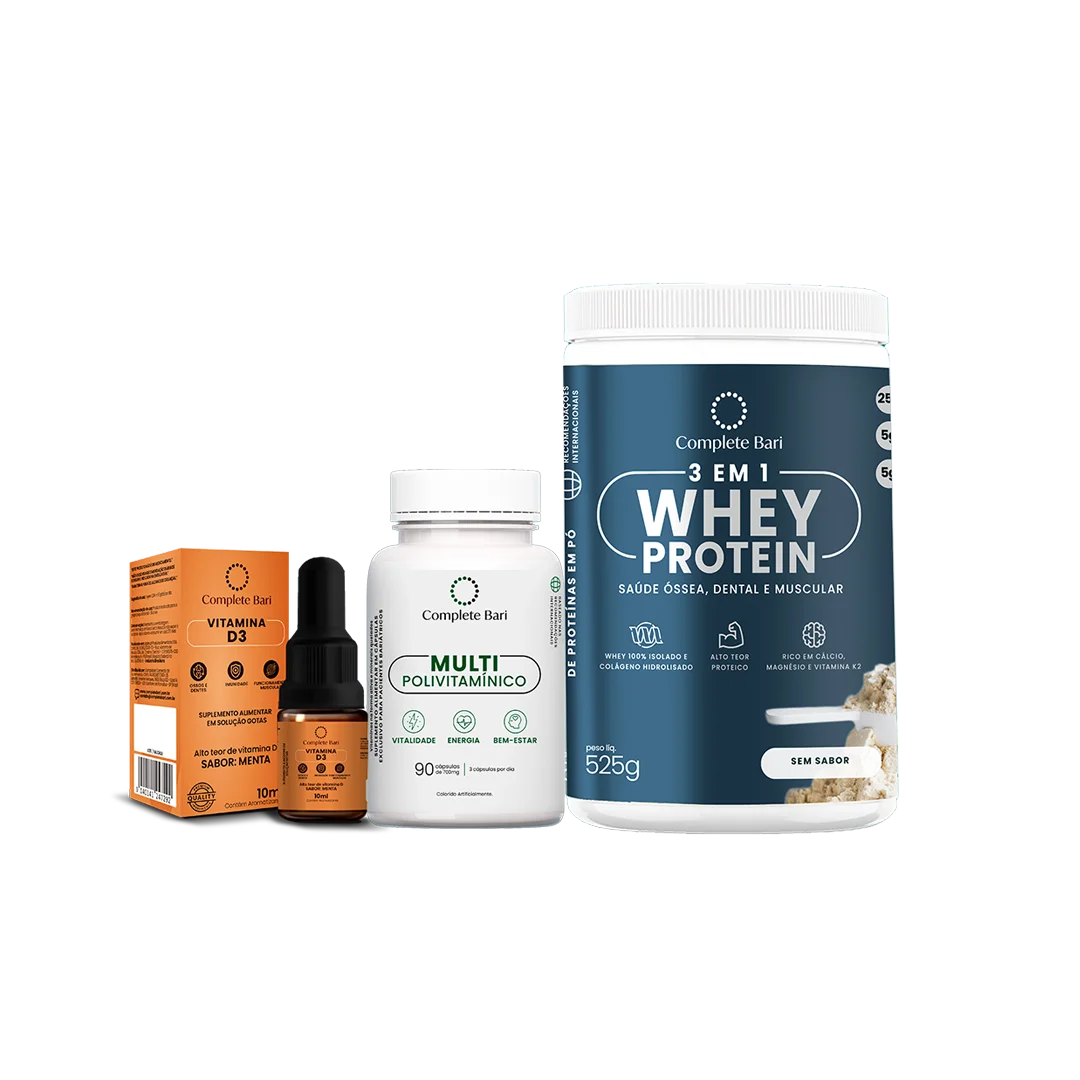 Kit 1 Multi + 1 Whey Isolado Neutro + 1 Vitamina D3 Complete Bari