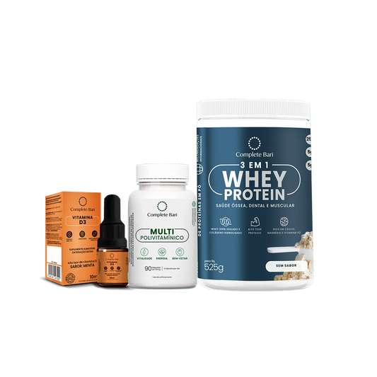 Kit 1 Multi + 1 Whey Isolado Neutro + 1 Vitamina D3 Complete Bari