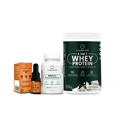 Kit 1 Multi + 1 Whey Isolado Baunilha com Chocolate + 1 Vitamina D3 Complete Bari
