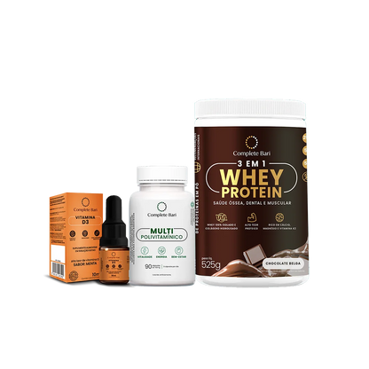 Kit 1 Multi + 1 Whey Isolado Chocolate Belga + 1 Vitamina D3 Complete Bari