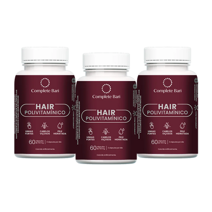 Kit 3 Polivitaminico Cabelos e Unhas Complete Bari Hair - Vitamina para 3 meses