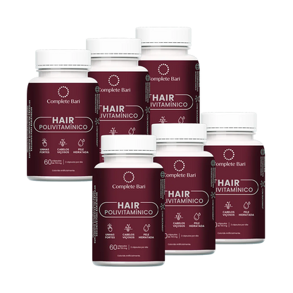 Kit 6 Polivitaminico Cabelos e Unhas Complete Bari Hair - Vitamina para 6 meses