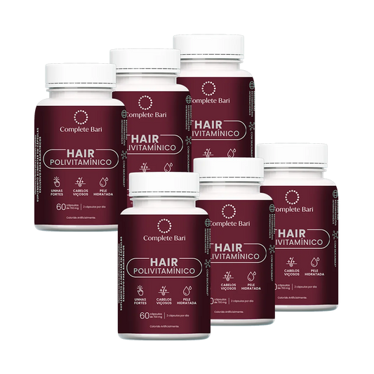 Kit 6 Polivitaminico Cabelos e Unhas Complete Bari Hair - Vitamina para 6 meses
