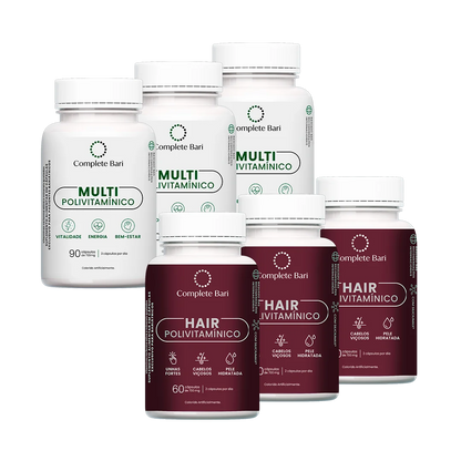 Kit 3 Multi + 3 Polivitaminico Cabelos e Unhas Complete Bari - Vitamina para 3 meses
