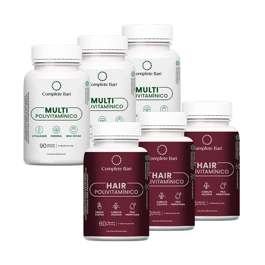 Kit 3 Multi + 3 Polivitaminico Cabelos e Unhas Complete Bari - Vitamina para 3 meses