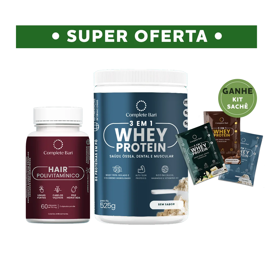 Kit 1 Polivitaminico Cabelos e Unhas + 1 Whey Isolado Neutro Complete Bari
