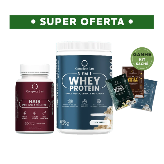 Kit 1 Polivitaminico Cabelos e Unhas + 1 Whey Isolado Neutro Complete Bari