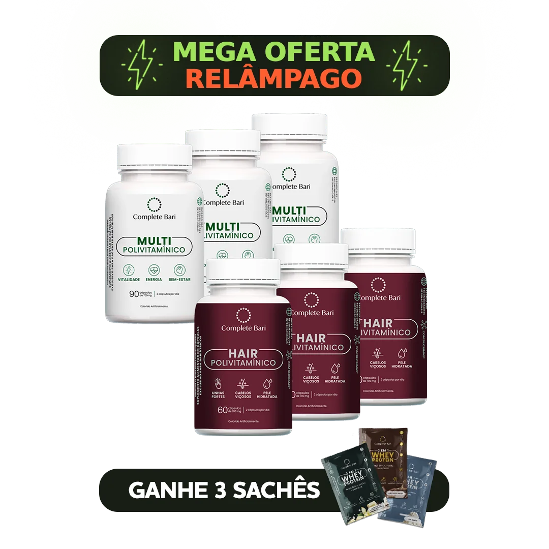 Kit 3 Multi + 3 Polivitaminico Cabelos e Unhas Complete Bari - Vitamina para 3 meses