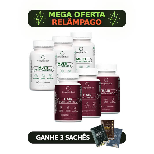 Kit 3 Multi + 3 Polivitaminico Cabelos e Unhas Complete Bari - Vitamina para 3 meses