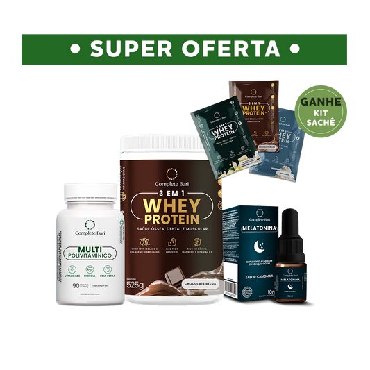 Kit 1 Multi + 1 Whey Isolado Chocolate Belga + 1 Melatonina Complete Bari
