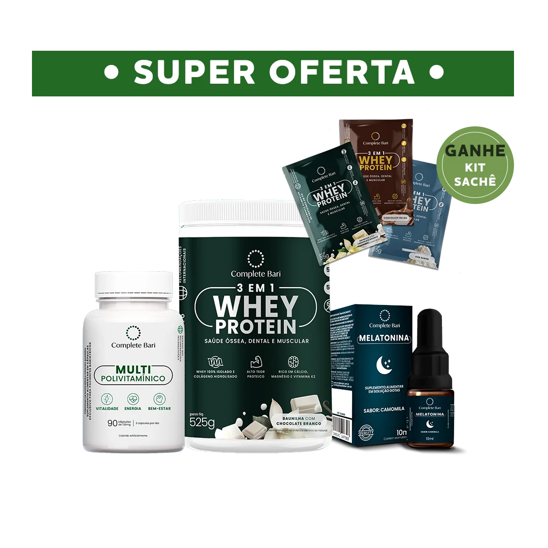 Kit 1 Multi + 1 Whey Isolado Baunilha com Chocolate + 1 Melatonina Complete Bari