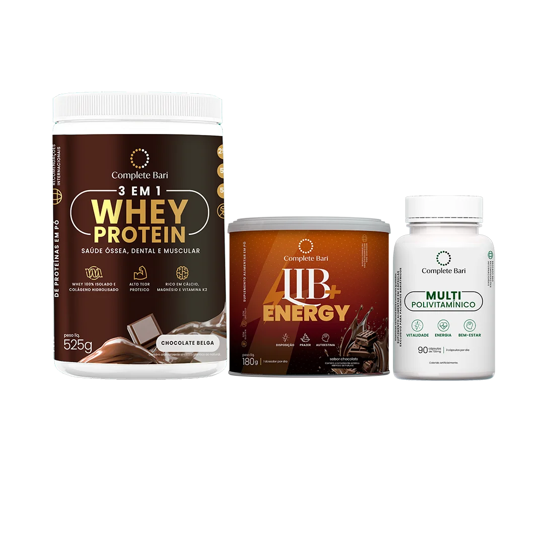 Kit 1 Multi + 1 Whey Isolado Chocolate Belga + 1 Lib Energy Complete Bari