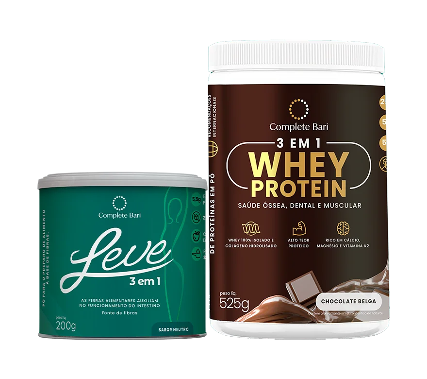 Kit 1 LEVE 3 em 1® Contra Reganho de Peso + 1 Whey Isolado Chocolate Belga Complete Bari