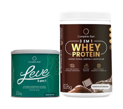 Kit 1 LEVE 3 em 1® Contra Reganho de Peso + 1 Whey Isolado Chocolate Belga Complete Bari