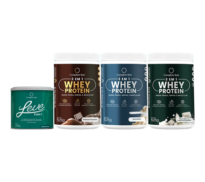 Kit 1 LEVE 3 em 1® Contra Reganho de Peso  + 1 Whey Isolado Chocolate Belga + 1 Whey Isolado Baunilha com Chocolate + 1 Whey Isolado Neutro