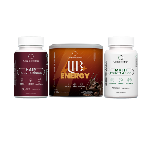 Kit Multivitamínico + Polivitamínico Cabelo e Unhas + Lib Energy Chocolate