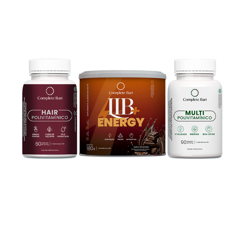 Kit Multivitamínico + Polivitamínico Cabelo e Unhas + Lib Energy Chocolate