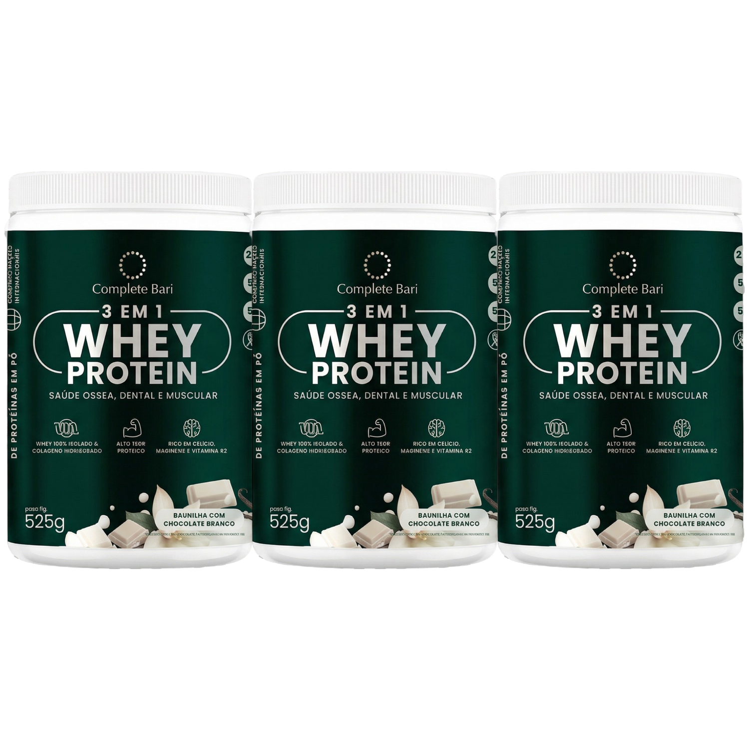 Kit Whey Protein Ação 3 em 1 Baunilha com Chocolate Branco
