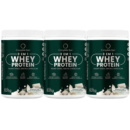 Kit Whey Protein Ação 3 em 1 Baunilha com Chocolate Branco