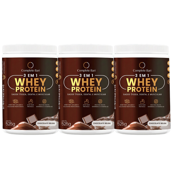 Kit Whey Protein Ação 3 em 1 Chocolate Belga