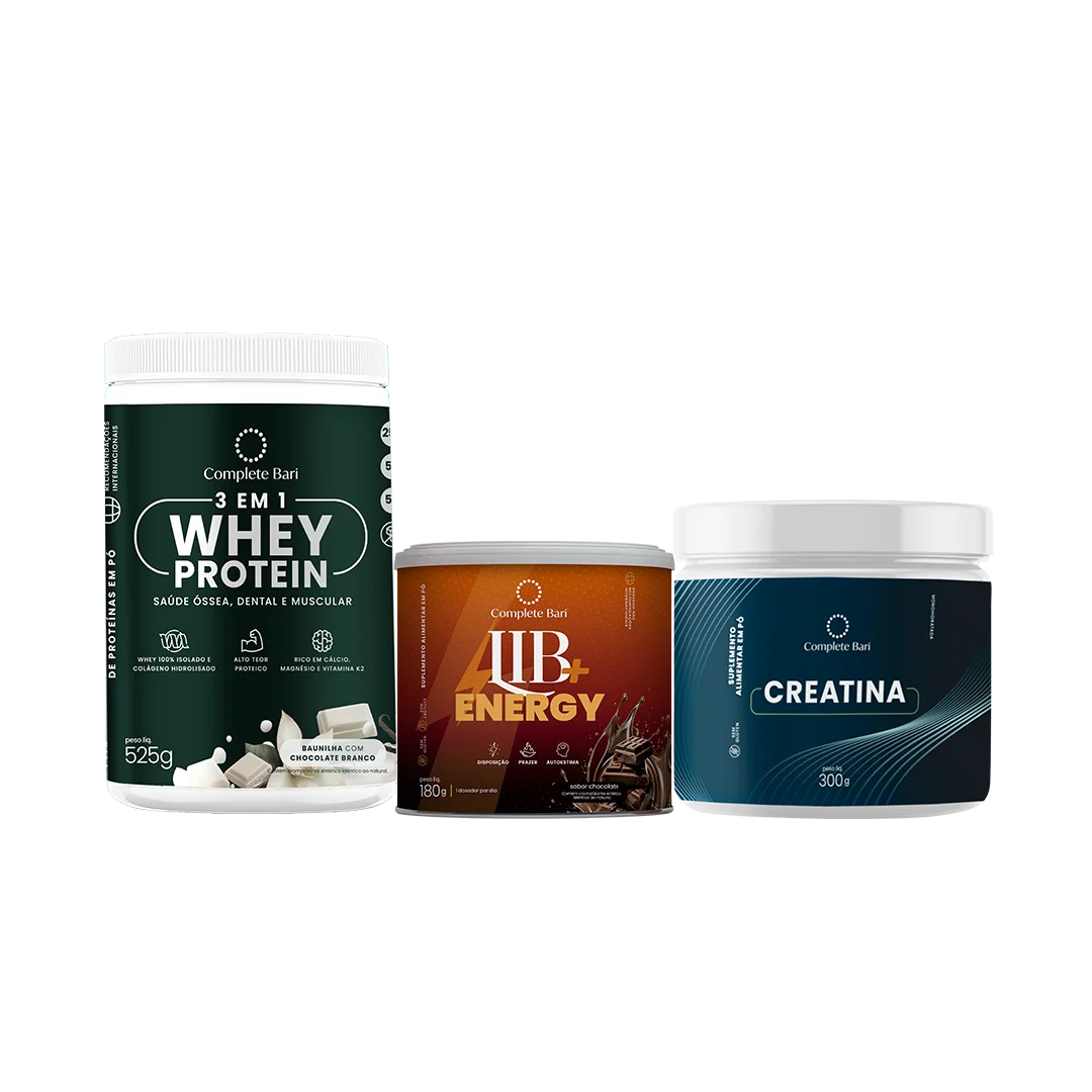 Kit 1 Whey Isolado Baunilha com Chocolate + 1 Creatina + 1 Lib Energy Complete Bari