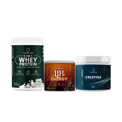 Kit 1 Whey Isolado Baunilha com Chocolate + 1 Creatina + 1 Lib Energy Complete Bari