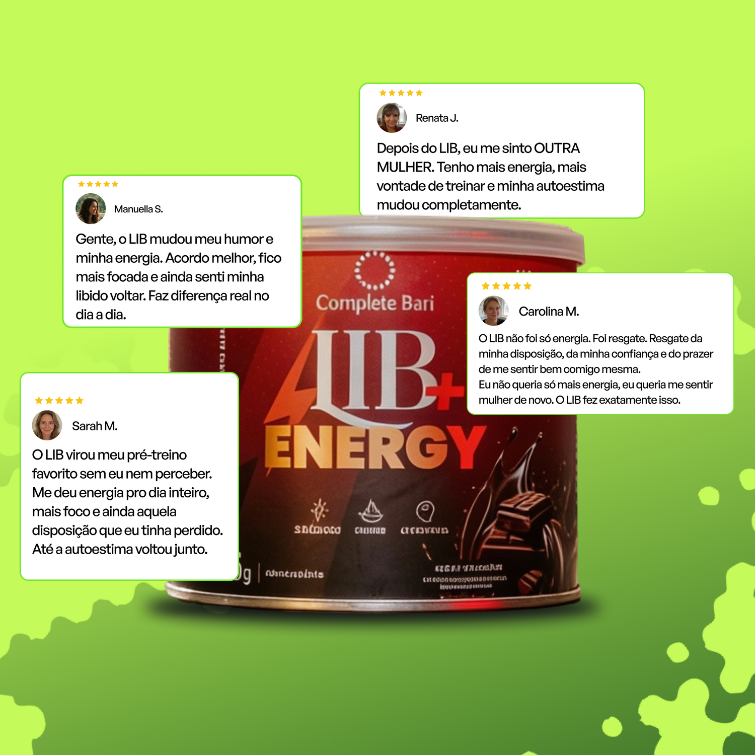 Lib + Energy Sabor Chocolate 180g Complete Bari - Tirosina Arginina CQ10.