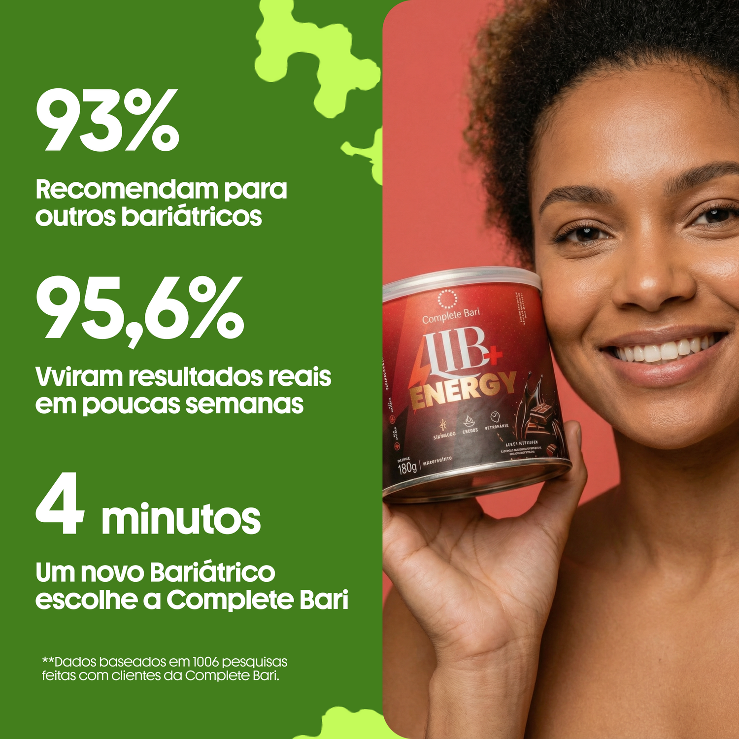 Lib + Energy Sabor Chocolate 180g Complete Bari - Tirosina Arginina CQ10.