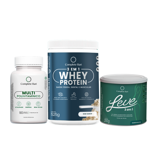 Kit Multivitamínico + Whey Protein Neutro+ Leve - Ação 3 em 1