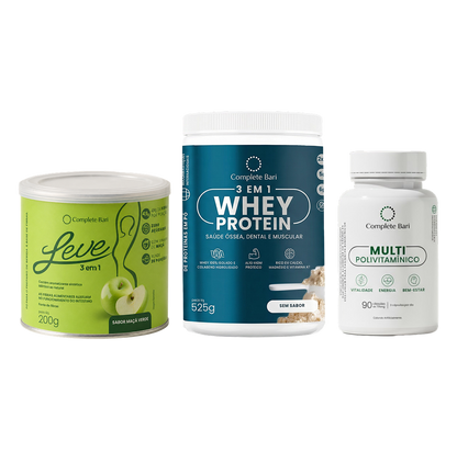 Kit Leve Maçã - Ação 3 em 1 + Multivitamínico + Whey Protein Neutro