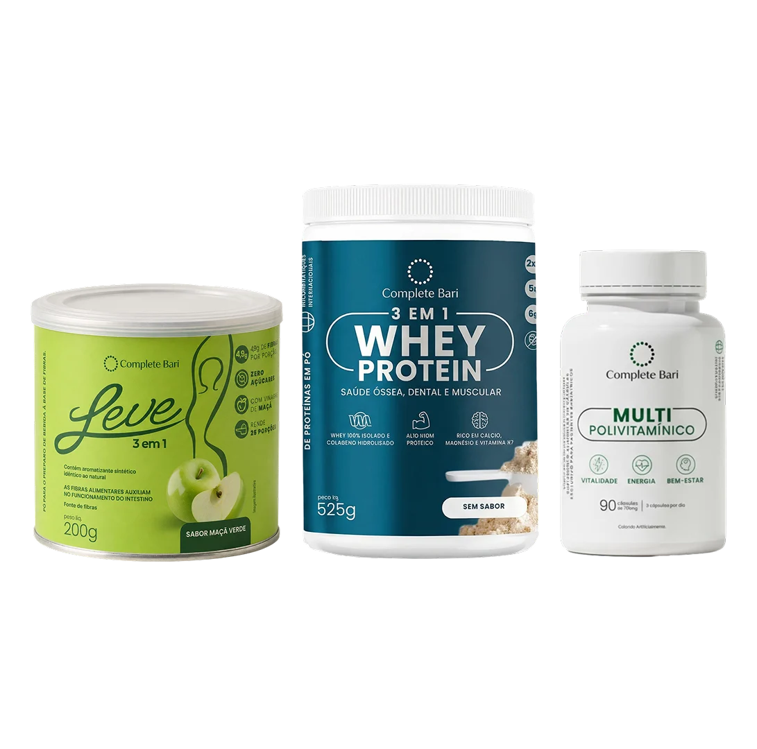 Kit Leve Maçã - Ação 3 em 1 + Multivitamínico + Whey Protein Neutro