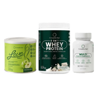 Kit Leve Maçã - Ação 3 em 1 + Multivitamínico + Whey Protein Baunilha com Chocolate Branco