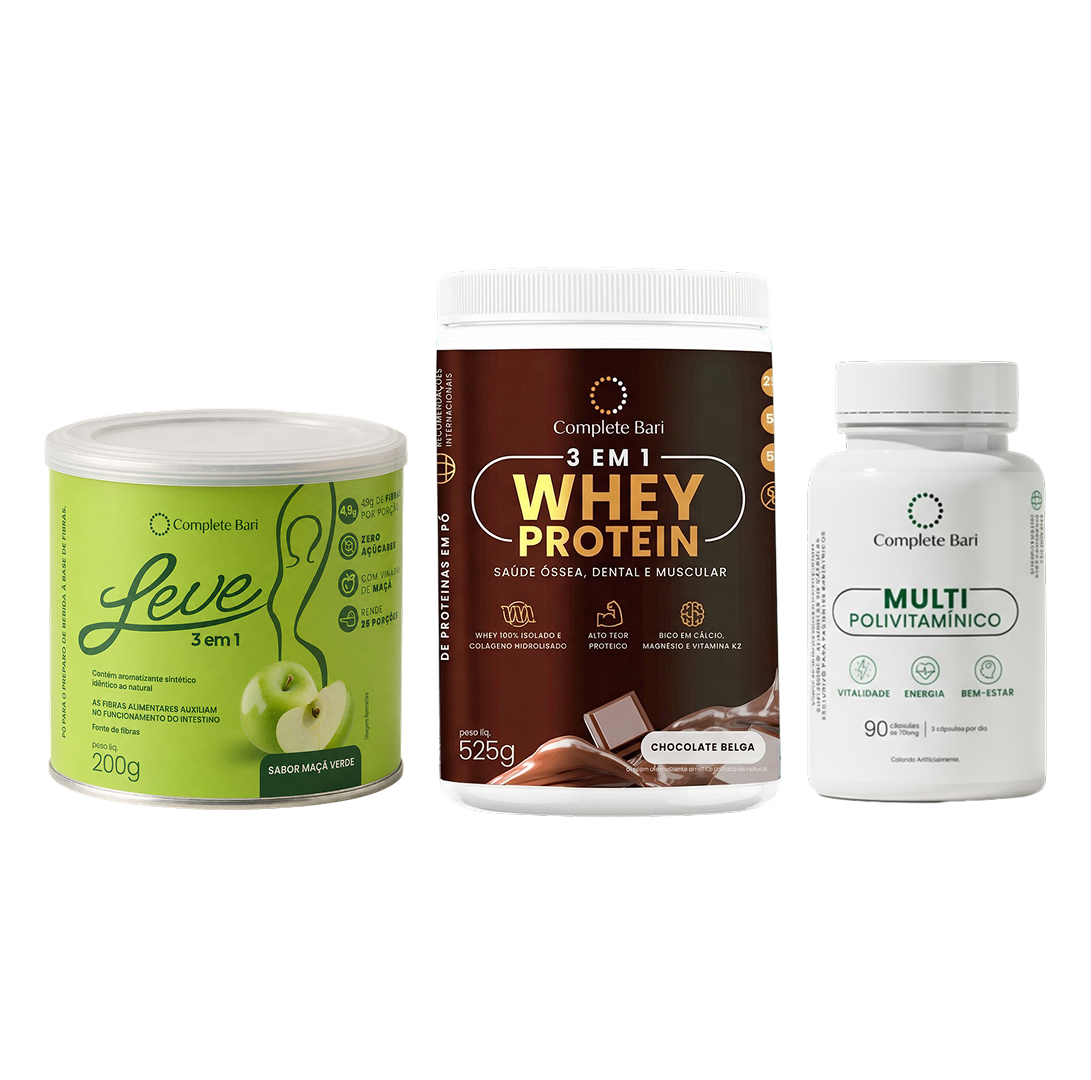 Kit Leve Maçã - Ação 3 em 1 + Multivitamínico + 1 Whey Protein Chocolate Belga