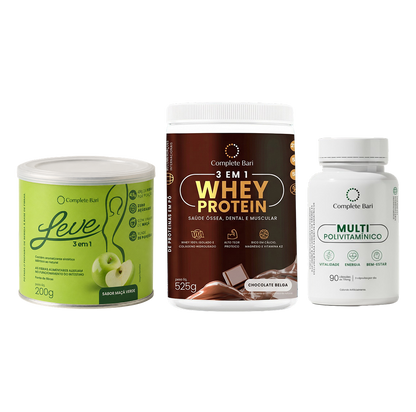 Kit Leve Maçã - Ação 3 em 1 + Multivitamínico + 1 Whey Protein Chocolate Belga