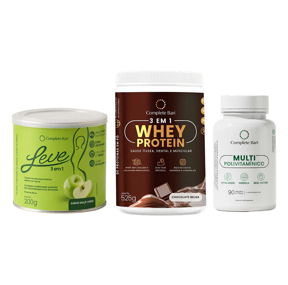 Kit Leve Maçã - Ação 3 em 1 + Multivitamínico + 1 Whey Protein Chocolate Belga