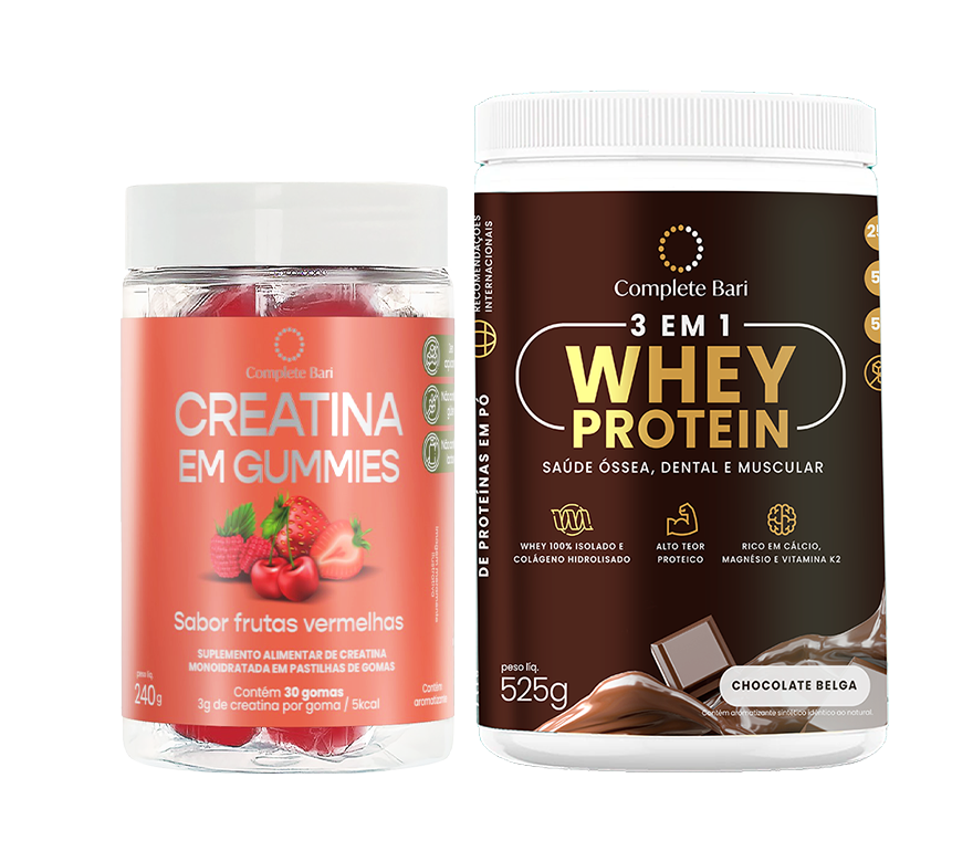 Kit Creatina em Gummies Frutas Vermelhas + 1 Whey Isolado Chocolate Belga