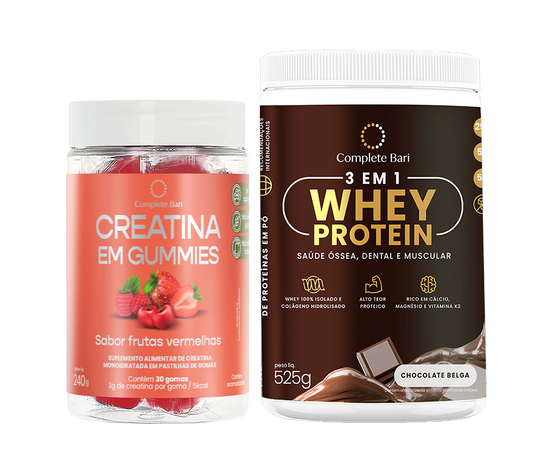 Kit Creatina em Gummies Frutas Vermelhas + 1 Whey Isolado Chocolate Belga