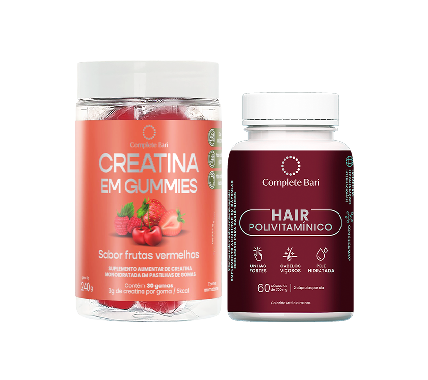 Kit Creatina em Gummies Frutas Vermelhas + 1 Polivitaminico Cabelos e Unhas