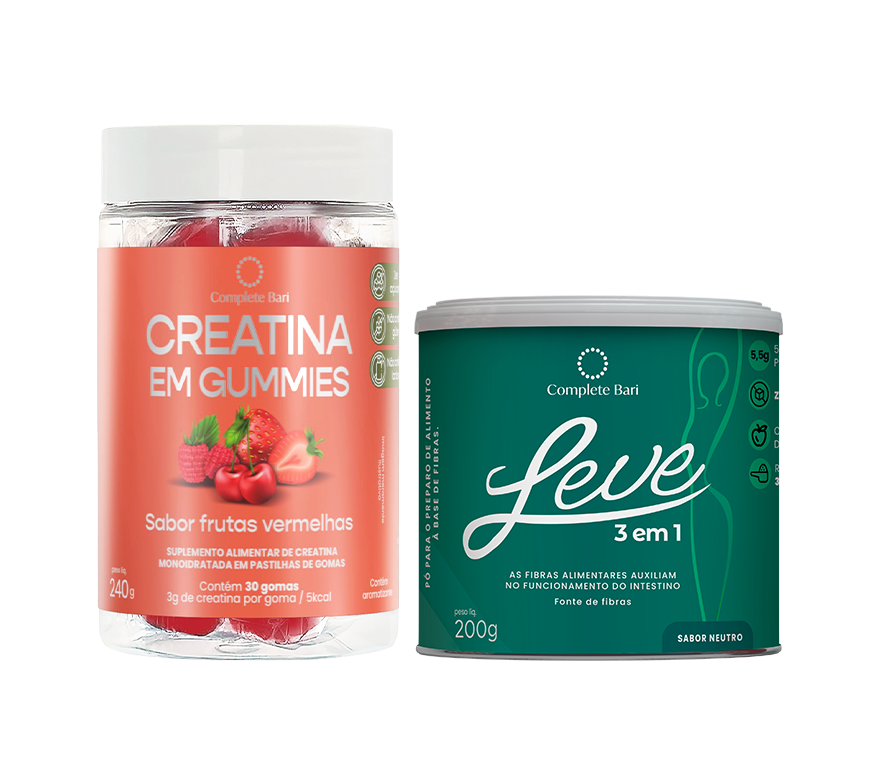 Kit Creatina em Gummies Frutas Vermelhas + 1 LEVE 3 em 1® Contra Reganho de Peso